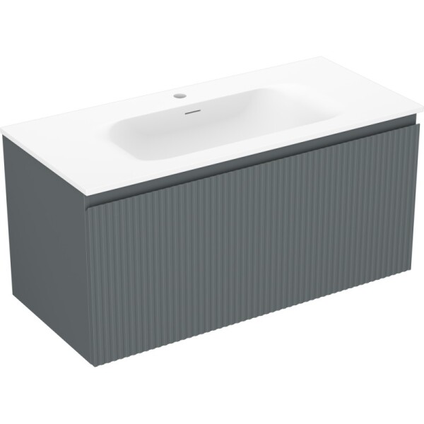 MEXEN/S - Rivel kúpeľňová skrinka 100 cm s umývadlom Vela, 1 šuplík, reliéf, grafit mat/biela mat 91A20-10047-1-BF66-W23M01