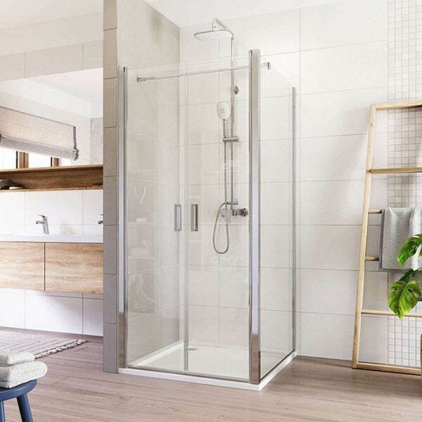 Mereo Sprchovací kút, Lima, štvorec, dvojkrídlový, lietací, 90x90 cm, chróm ALU, sklo Číre CK86523K