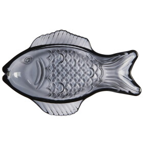 Ib Laursen Sklenený tanierik v tvare ryby Dark Blue Small