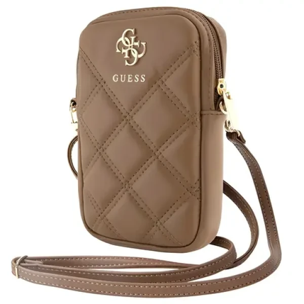 Guess PU Quilted 4G Metal Logo hnedá / Taška na telefón / So zipsom (GUWBZPSQSSGW)
