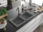 MEXEN/S MEXEN/S - Mario granitový drez 2-bowl 820 x 436 mm, šedá, + čierny sifón 6504822000-71-B