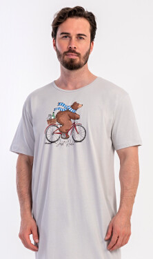 Pánska nočná košeľa s krátkym rukávom Medveď na bicykli šedá L