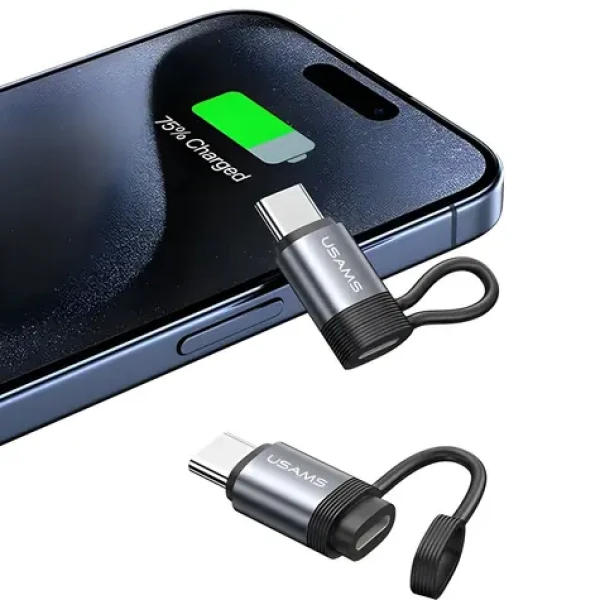USAMS AU17 (US-SJ677) sivá / Adaptér Lightning - USB-C / 30W / Hliníkové telo / Displej výkonu nabíjania (SJ677LN01)