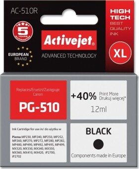 Activejet Activejet Toner Activejet AC-510R (Náhradný Canon PG-510; Premium; 12 ml; Čierny)