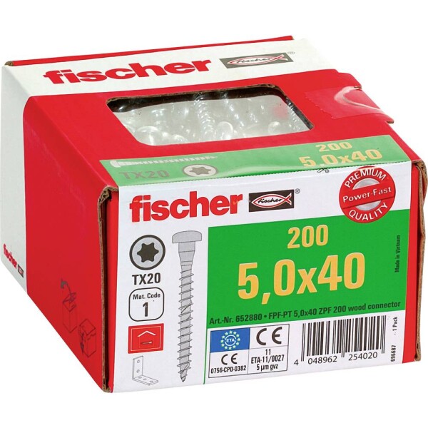 Fischer 652880 skrutka zo zápustnou hlavou 5 mm 40 mm ITX glavanizované zinkom 200 ks; 652880
