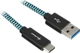 Sharkoon Alu Braid čierna, svetlo modrá / Nabíjací a dátový kábel / USB-A - USB-C / USB 3.2 Gen 2 10Gb/s / 0,5 m (4044951027118)