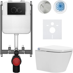CERANO - Závesné WC s bidetom Basic/Cronus Standard - biela lesklá - WC tlačidlo Dualo/Čierna - na zamurovanie - 59,3x38,4 CER-8050BD86426