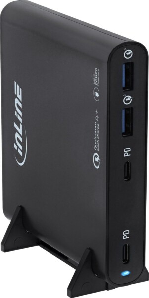 Manhattan InLine® USB Netzteil, GaN Ladegerät, 4-Port, 2x USB-C + 2x USB-A, 120W, schwarz