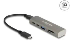 DeLock USB-C Hub sivá / USB hub / 10 Gbps / 3× USB-C + 1× USB-A / čítačka SD a microSD kariet (64236)
