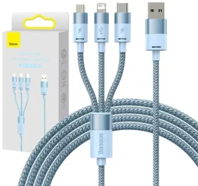 Baseus StarSpeed Kábel USB 3v1 USB-A na USB-C + microUSB + Lightning 1.2 m modrá (CAXS000017)