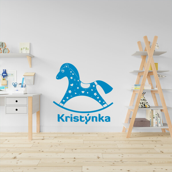 Veselá Stena Samolepka Hojdací koník s menom Farba: modrá, Veľkosť: 80 x 80 cm