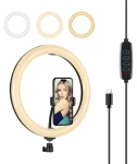Puluz LED Ring Light / Kruhové svetlo s držiakom telefónu / 3 farby svetla / USB-C / 2m kábel (PU656B)