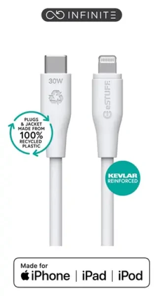 ESTUFF INFINITE (GRS) biela / Kábel / USB-C - Lightning / 3 m / MFI (ES602370-BULK)