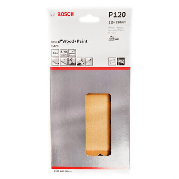 BOSCH C470 Best for Wood and Paint 2608605268 / Brúsny papier / Zrnitosť 120 / 115x230 mm / Dierovanie: 14 / 10 ks / dopredaj (2608605268)