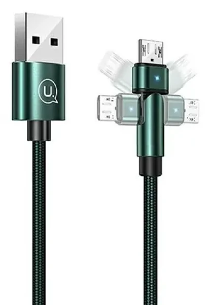 USAMS SJ478 U60 zelená / Dátový kábel / MicroUSB / Braided / 2A / 1m / otočná koncovka (SJ478USB02)