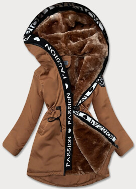 Dámska karamelová bunda s kožušinovou podšívkou (B8115-22) odstíny hnědé XXL (44)