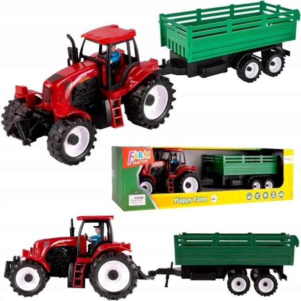 MalPlay TRAKTOR FARMÁRSKY 47cm S ODNÍMATEĽNÝM PRÍVESOM + FIGÚRKA FARMÁRE