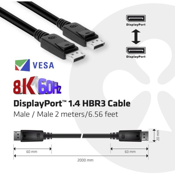 Club3D Kábel DisplayPort 1.4 na DisplayPort 1.4 2m / podpora 8K 60Hz (CAC-2068)