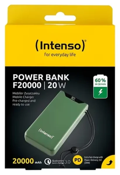 INTENSO Powerbank F20000 zelená / Powerbanka / 20000 mAh / PD 3.0 / QC 3.0 / USB-C / USB-A (7332057)