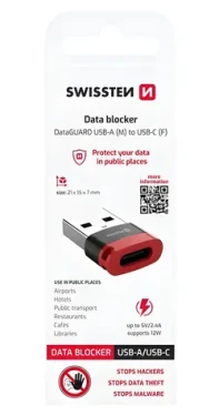 Swissten DataGUARD čierna / Nabíjací adaptér / USB-A na USB-C / blokácia dát (73501221)