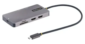 StarTech USB-C Multiport adaptér sivá / USB-C na 2x HDMI / 4K 60Hz / USB-A / Ethernet / čítačka kariet (120B-USBC-MULTIPORT)
