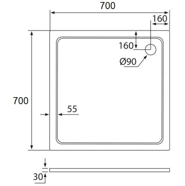 H K - THOR Sprchová vanička z liateho mramoru, štvorec, 70x70x3 cm SE-THOR-70SQ