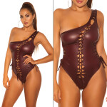 Sexy KouCla Coldshoulder Wetlook Body BORDEAUX Einheitsgroesse