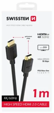 Swissten Kábel HDMI 2.0 (M) - HDMI 2.0 (M) 1m čierna / 18 Gbps / 4K / 60Hz / pozlátené kontakty (75501111)
