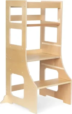 MODERN HOME Detská učiaca veža / Nastaviteľná výška / preglejka 12 mm / s ochrannou hrazdou (ESC-W-070A)