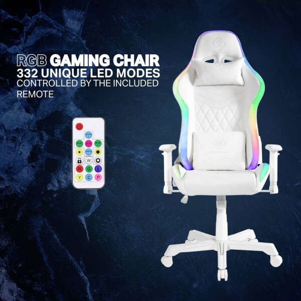 Deltaco Žaidimų kėdė DELTACO GAMING Baltas LINE, RGB, kaklo pagalvėlė, nugaros pagalvėlė, balta / GAM-080-W