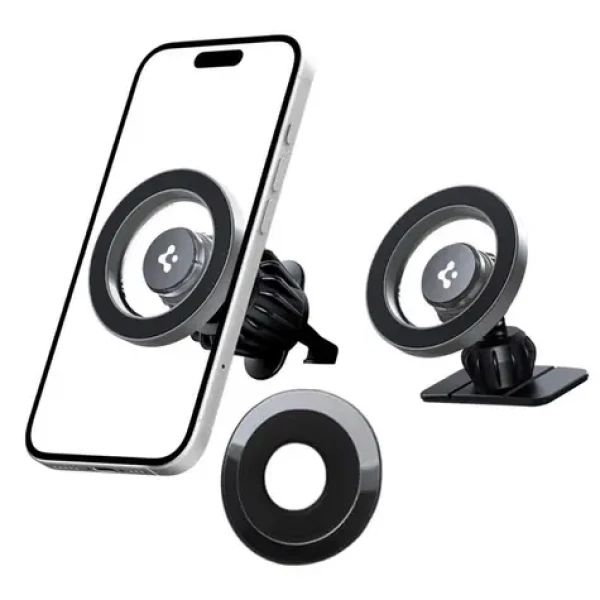 Spigen MFT13 strieborná / Držiak do auta / MagSafe / Palubná doska, mriežka ventilácie