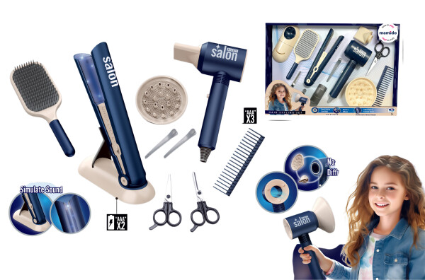 Mamido Mamido Detský kadernícky set s fénom a žehličkou 12 dielikov MT1363 modrý