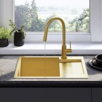 REA REA - Oceľový drez Paul BRUSH GOLD s kuchynskou batériou KPL-96010