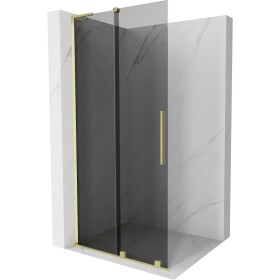 MEXEN/S - Velar L Sprchová zástena posuvná Walk-in 100 x 200, grafit 8 mm, zlato kefovaná 871-100-003-43-55