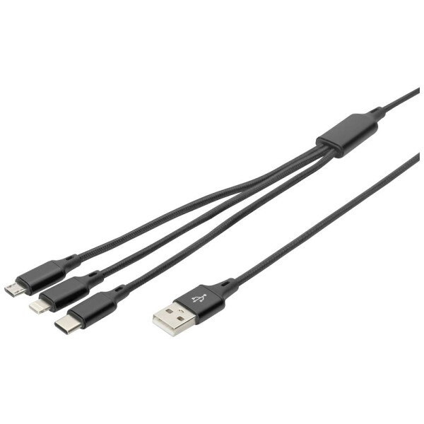 Digitus Nabíjací kábel USB Apple Lightning konektor, USB-A zástrčka, USB-C ® zástrčka, USB Micro-B zástrčka 1.00 m čierna extrémne odolné pletené tienenie,; AK-300160-010-S