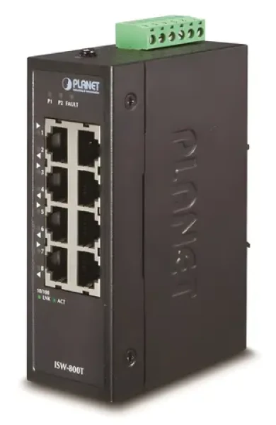 Planet ISW-800T / Switch průmyslový / 8x 10/100Base-TX / DIN / IP30 / -40 až 75 °C (ISW-800T)