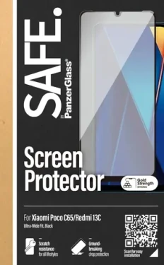 PanzerGlass SAFE UWF pre XIAOMI Redmi 13C 5G čierna / Tvrdené sklo / Plne nalepovacie / 0,66 mm