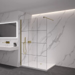 CERANO - Sprchová zástena Walk-in Onyx Cube Ľ/P - 8 mm - hranatá vzpera - zlatá, industriálne sklo - 150x200 CER-8050BD506