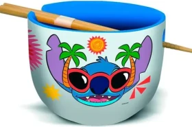 STOR Jedálenská miska s paličkami Stitch / Miska na ramien / Keramika / Drevené paličky / Darčekové balenie (98834)