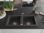 MEXEN/S MEXEN/S - Mario granitový drez 2-bowl vrátane batérie Flora, čierna kropenatá 6504-76-670401-57-G