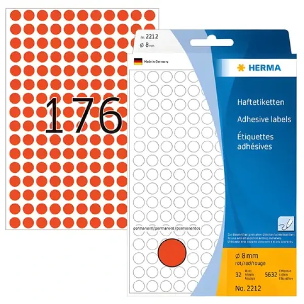 Herma Etikety okrúhle červené 8 mm / Papierové / 5632 ks (2212)