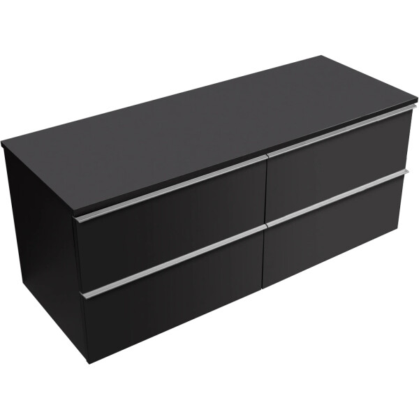 CERANO - Kúpeľňová skrinka Velora - čierna matná, úchytka chrómová + doska pod umývadlo Navira Slim - 18 mm - 120x54,8x46,5 CER-664774