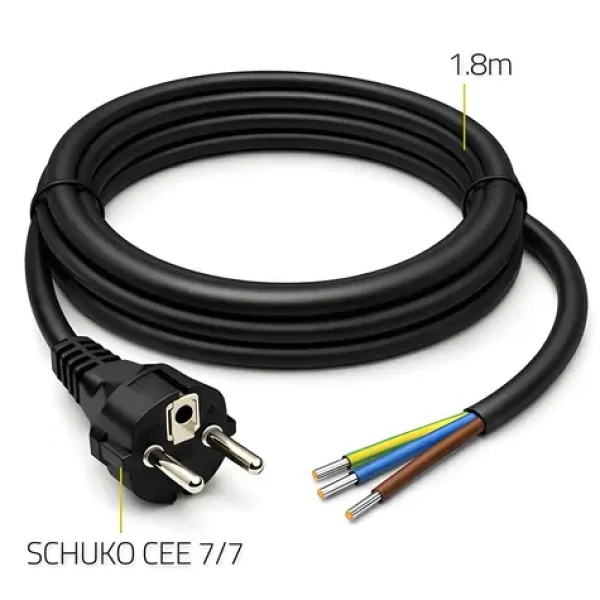 Napájací kábel Schuko CEE 7/7 (E/F) 1,8 m / Napájací kábel / 3x1,5 mm2 / meď Cu / bez koncovky (54598)