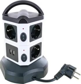 Schwaiger zásuvková veža 7x Schuko čierna, biela / Predlžovací kábel / 1x USB-A / 1x USB-C / 1,8 m / IP44 (STDT2718)
