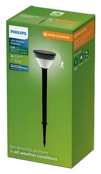 Philips Kyna 3.8W černá / Venkovní solární svítidlo / 400lm / 2700K / IP44 / pohybový senzor (929004704401)