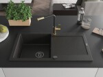 MEXEN/S MEXEN/S - Leo granitový drez 1 s odkvapkávačom vrátane batérie Flora, čierna/zlatá metalik 6501-75-670401-57-B