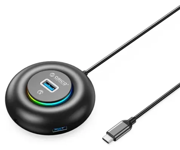Orico YXR4-C3 čierna / USB Hub / 4X USB-A 3.0 / RGB / audio a mikrofónny Port / kábel 1,8 m