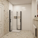 H K - Sprchovací kút MELODY BLACK LINE R117, 110x70 so zalamovacími dverami vrátane sprchovej vaničky z liateho mramoru MBLINER117/THOR-11070
