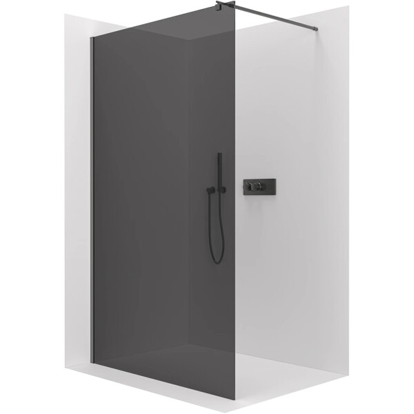 CERANO - Sprchová zástena Walk-in Onyx Round Ľ/P - 8 mm - guľatá vzpera - čierna matná, grafitové sklo - 120x200 CER-426421