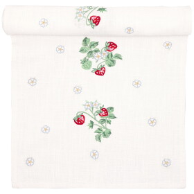 GREEN GATE Behúň na stôl s výšivkou Berry White 40 × 140 cm